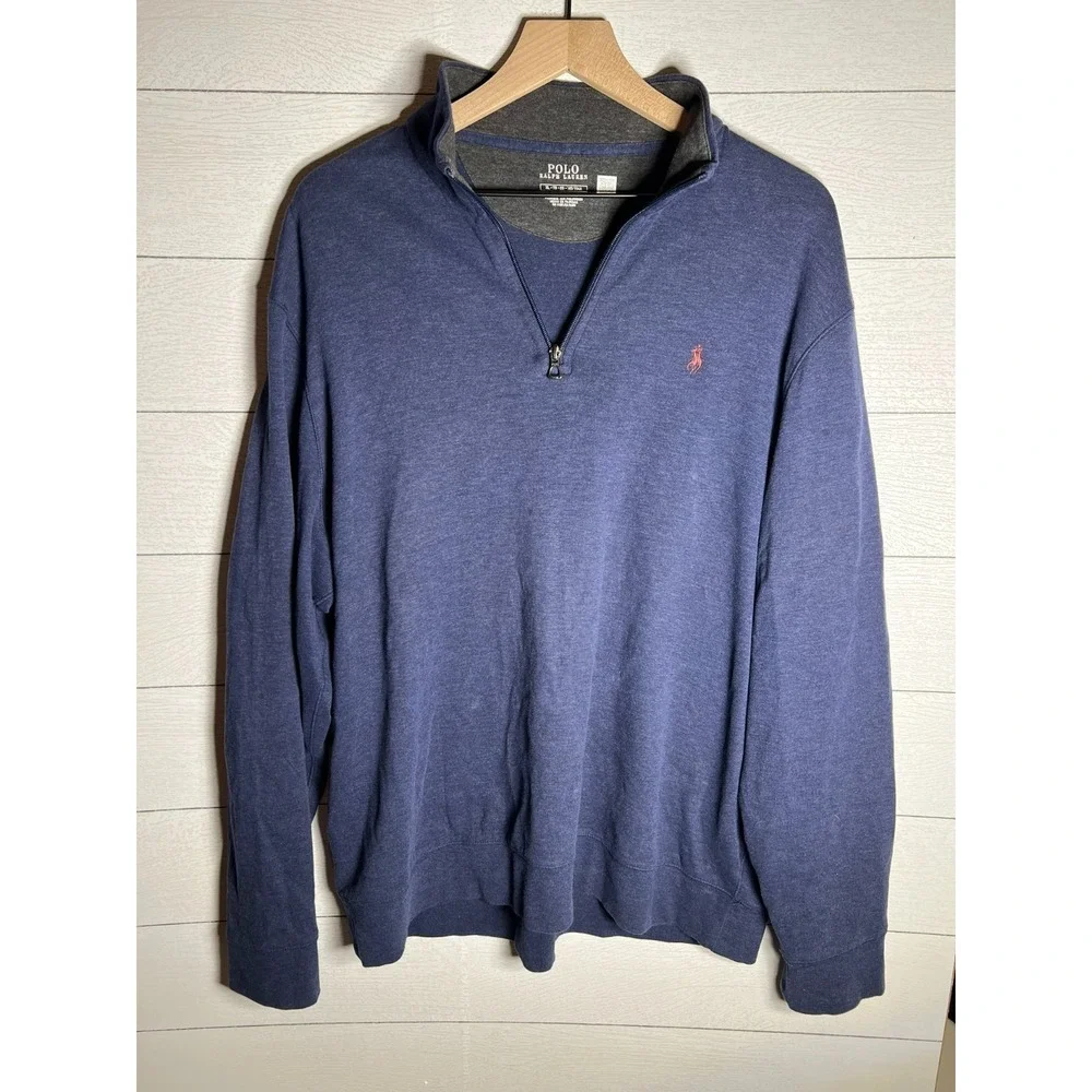 Polo Ralph Lauren XL Men's Quarter-Zip Pullover Sweatshirt Navy Blue Red Pony